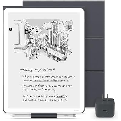 Amazon Kindle Scribe Essentials Bundle - Amazon Kindle Scribe (32GB) , Premium Pen, Plant-Based Leather Folio Cover-Graphite & Power Adapter