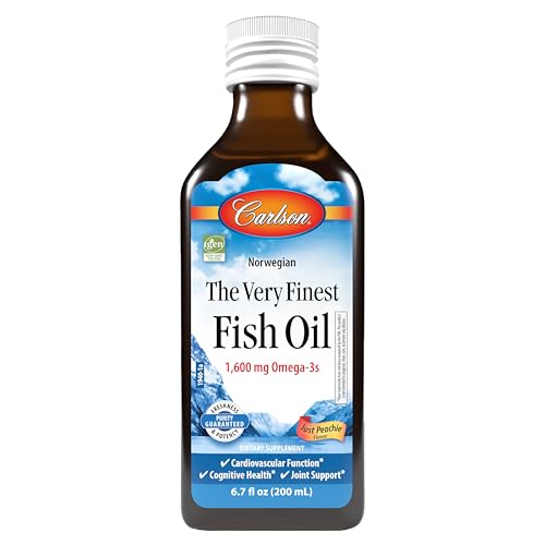 Carlson - The Very Finest Fish Oil, 1600 mg Omega-3s, Liquid Fish Oil Supplement, Norwegian Fish Oil, Wild-Caught, Sustainably Sourced Fish Oil Liquid, Just Peachie, 200 mL 6.7 Fl Oz