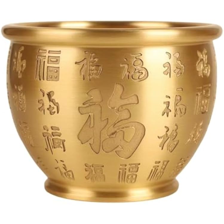 Treasure Bowl Feng Shui Decor Tabletop Ornament Retro Brass Wealth Money Bowl for Spring Festival Restaurant Home Decoration