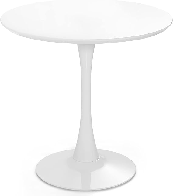 GOFLAME White Round Dining Table, 32 Modern Tulip Table with Metal Base and Thickened Tabletop, Small Pedestal Table for Dining Room, Living Room & Kitchen