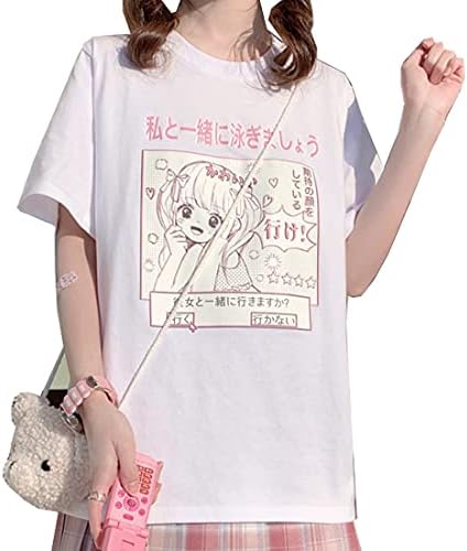 Kawaii Aesthetic Japanese Style Cute Pastel Goth Soft Anime Vitality Girl T-Shirt White, M