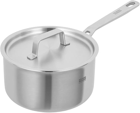 Kuhn Rikon Culinary Fiveply Saucepan, 16cm/1.7L Oven Safe Stainless Steel Pan. Dishwasher Safe Cooking Pot with Stainless Steel Lid. Saucepans for Induction Hobs - Kuhn Rikon Cookware Guarantee