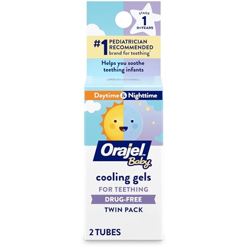 Orajel Baby Daytime & Nighttime Cooling Gels for Teething, Drug - Free, #1 Pediatrician Recommended Brand for Teething, Two 0.18oz Tubes