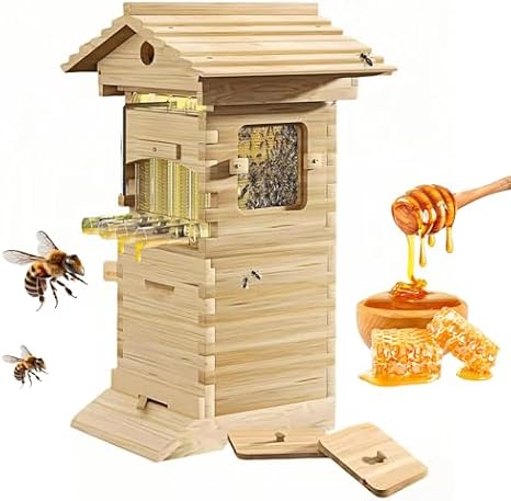 Beehive Starter Kit - Complete Beekeeping Setup with Observation Window, Honey Spout, and Carpenter Bee House for Pollinators