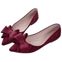 SAILING LU Womens Bowknot Ballet Flats Pointy Toe Casual Flat Shoes Suede Dressy Wear to Work Slip-Ons Moccasins