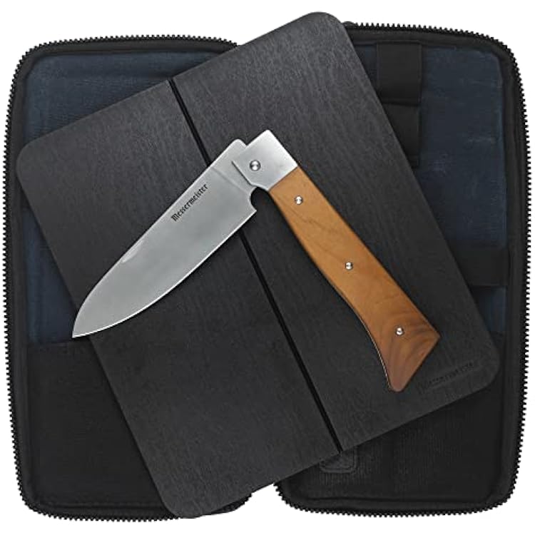Messermeister Adventure Chef 3-Piece Basecamp Set - Includes Folding 6 Chefs Knife, Folding TPE Cutting Board & Waxed Canvas Case