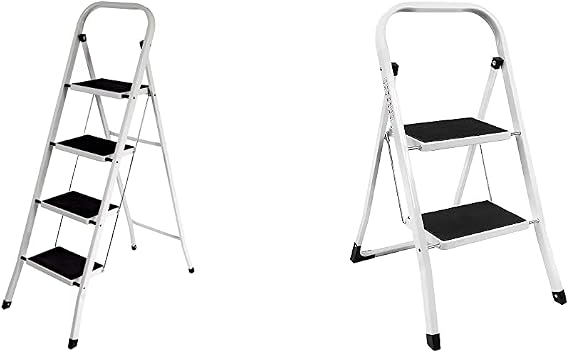 Home Vida 4-Step Steel Portable Folding Heavy Duty Ladder - Multi-Colour & 2-Step Steel Portable Folding Heavy Duty Ladder - Multi-Colour