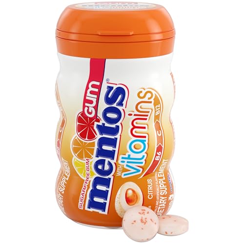 Mentos Vitamins Gum, Sugar-Free Chewing Gum With Vitamins and Xylitol Sweetener, Citrus, 45 Count Bottle Pack of 1