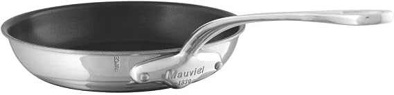 Mauviel M'Cook 5-Ply Polished Stainless Steel Nonstick Frying Pan With Cast Stainless Steel Handle, 9.4-in, Made In France