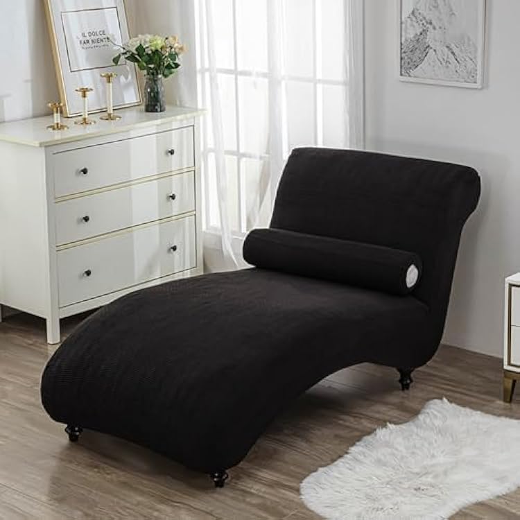 Stretch Chaise Lounge Cover Indoor, Armless Chaise Chair Slipcover Furniture Protector Chaise Slipcover for Living Room Machine Washable Black