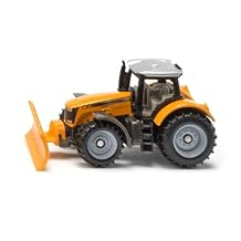 Siku 1564 Massey Ferguson with Snowplow, Metal/Plastic, Orange, Tractor Toy for Children, with Snow Pow, Removable Cabin