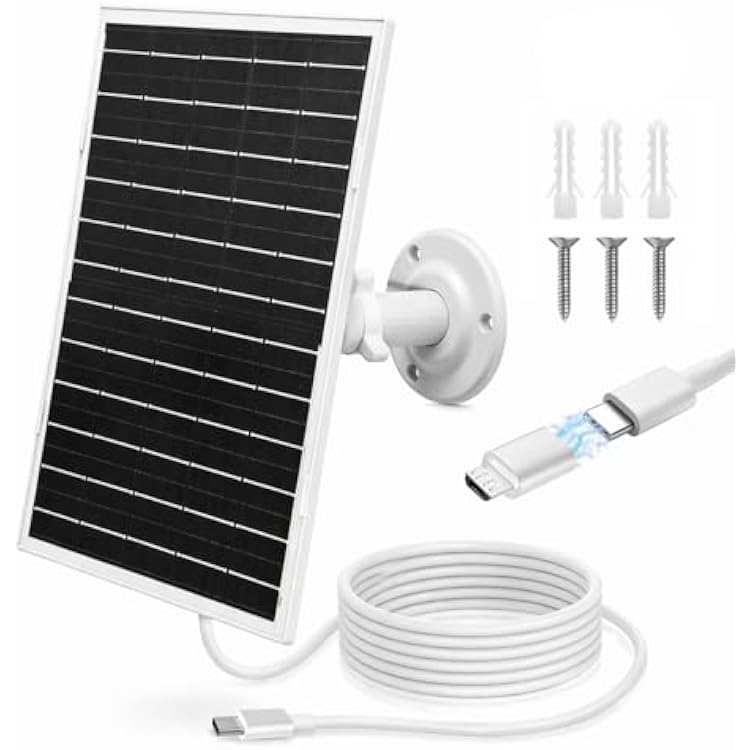 FSVGYY 8W Solar Panel for Security Cameras, Waterproof Outdoor Solar Charger with 360 Adjustable Mount, USB-C & Micro-USB, Compatible with Outdoor Wireless Cameras