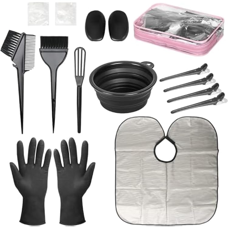 ROOHUA Hair Coloring Kit- Hair Dye Kit - Hair dye brush and bowl set,Hair agitator,Hair Clips and disposable gloves shower caps,Essential Salon Supplies for Home Use 16, Black