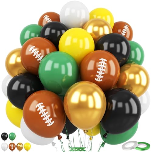 Football Balloons,60Pcs 12 Inch Sage Dark Green Yellow Black Metallic Gold Football Party Balloons for Kids Boy Football Birthday Sport Party Decorations Sports Themed Graduation Party Supplies