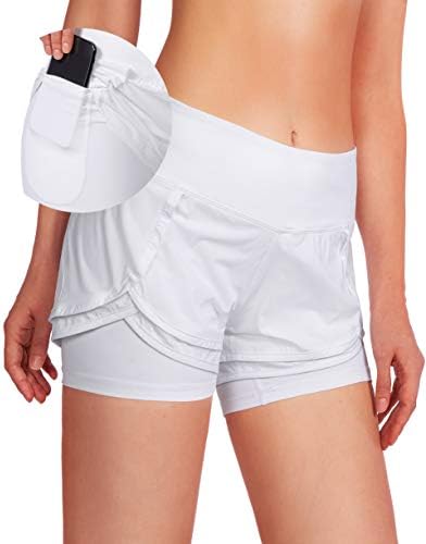 Soothfeel Womens Workout Running Shorts with Liner 2 in 1 Athletic Sports Shorts with Phone Pocket- 3 inches