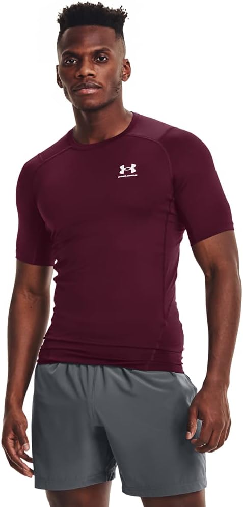 Under Armour Men's HeatGear Compression Short-Sleeve T-Shirt, Maroon (609)/White, One Size