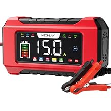 NEXPEAK NC215 15-Amp Battery Charger, 12V 24V LiFePO4 Lead Acid Portable Car Battery Charger 9-Stage Trickle Charger Smart Battery Maintainer wTemp Compensation for Car Truck Lawn Mower Boat Marine
