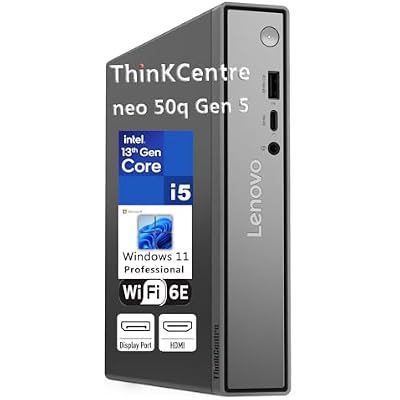 Lenovo ThinkCentre neo 50q Gen 5 Mini Desktop PC, Intel Core i5-13420H 8-Core, 8GB DDR5 RAM, 512GB SSD, WiFi 6E, Bluetooth 5.3, Dual Display, USB-C, Windows 11 Pro - Business Office Remote Work