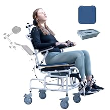Shower Chair Reclining Wheelchair, Bedside Commode for Seniors, Medical Shower Chair Toilet Chair 300 lb Capacity, Adjustable Transport Wheelchair with Soft Seat Cushion Black
