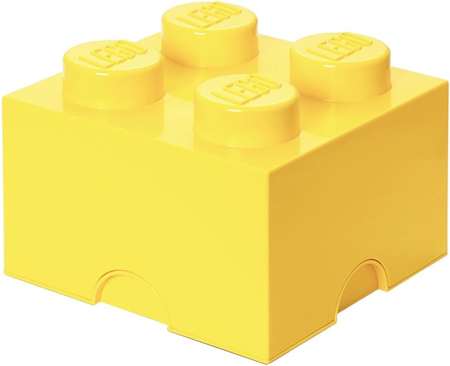 LEGO Storage Brick 4 Knobs Cool Yellow - Stackable Plastic Storage Box with Lid for Kids and Adults Ideal Desk Organizer and Toy Box - 5.6L Capacity