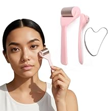 Ice Roller for Face&Eyes with Gua Sha Facial Tool, 3-Pcs Stainless Steel Facial Massage Tool Sets for Face Jawline Shaper, Double Chin Reducer, Puffiness Reducing, Lymphatic Drainage