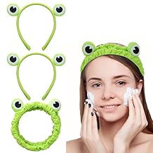 BENBO Frog Headband, 3 Pcs Frog Spa Head Wrap Frog Eyes Facial Fleece Cosmetic Makeup Hairbands Cute Cartoon Animal Headwear Elastic Stretchy Head Band for Face Washing Yoga Beauty Skincare