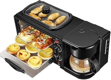 3-in-1 Breakfast Station - Coffee Maker, Griddle, Toaster Oven - Versatile Kitchen Appliance for Effortless Breakfast in Apartments and Kitchenettes