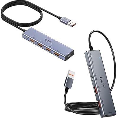 USB Hub 3.2, TSUPY USB Splitter 10Gbps 4 Multi 3.2 Ports with 4ft Extension Cable,Ultra-Slim Aluminium USB 3.2 Gen 2 HUB Fast Data Transfer USB Port Extender for MacBook,Chromebook,Mobile HDD,Laptops