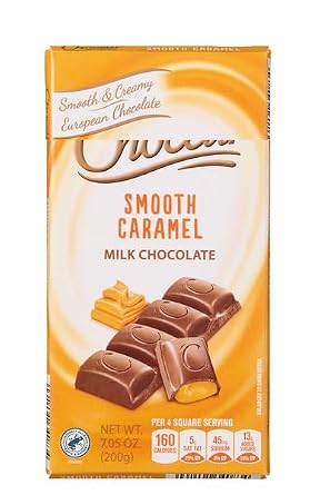 Smooth Caramel Milk Chocolate Bar, Caramel Filled Squares, 7.05 oz 200g Choceur Package