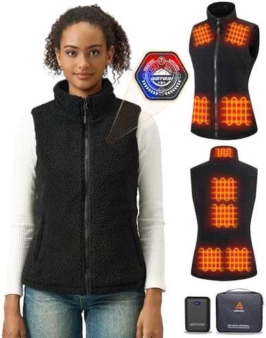 Fuzzy Fleece Heated Vest for Women with 7.4V 16000mAh Battery, Ergonomics Heating System, 9 Zones Womens Heated Vest