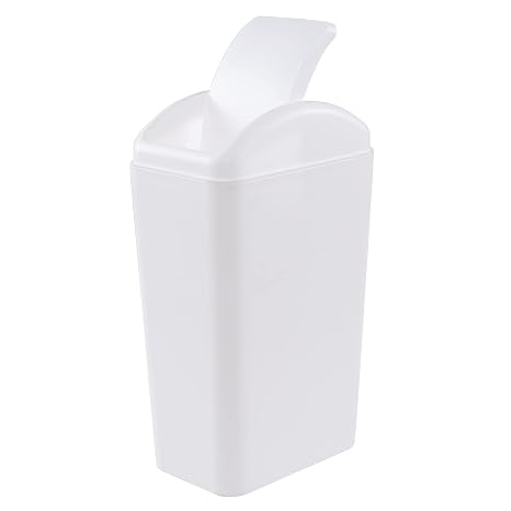 1 Pack Plastic Swing Lid Trash Can, Swing Lid Waste Bin, White