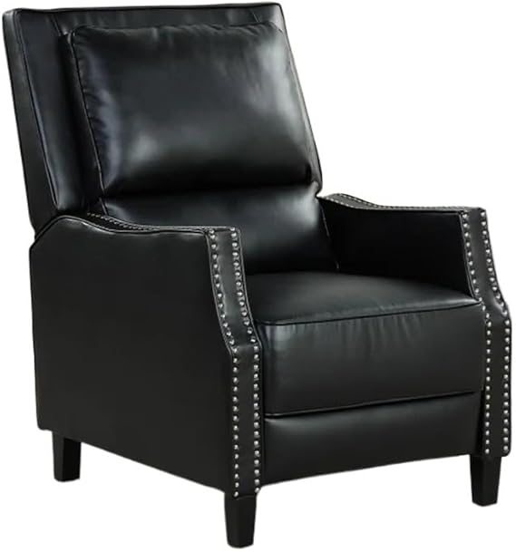 Black 29.5"x40"x42" Push Back Recliner, Arms with Brass Nails, for Indoor Living Room, Bedroom Furniture