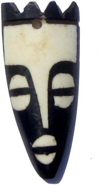 The Bead Chest Crowned Mask Batik Bone Pendant 20mm Kenya African Black and White Large Hole Handmade