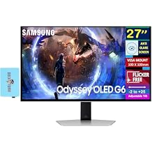 Samsung Odyssey OLED G6 27" QHD Gaming Monitor 360Hz Display with Anti-Glare, Flicker Free, VESA Mount (100mm), HDMI, Displayport & Dockztorm USB Port Expander, Silver Color (LS27DG602SNXZA)