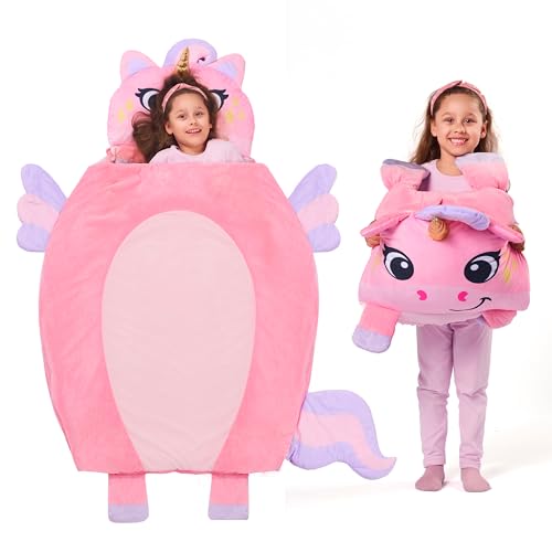 JOIEDOMI Kids Sleeping Bag 4 5 6 Year Old Girl Gifts Toddler Nap Mat with Pillow & Blanket 60 x 39 for Kids Ages 3 Soft Plush Sleeping Mat for Preschool and Boys Girls