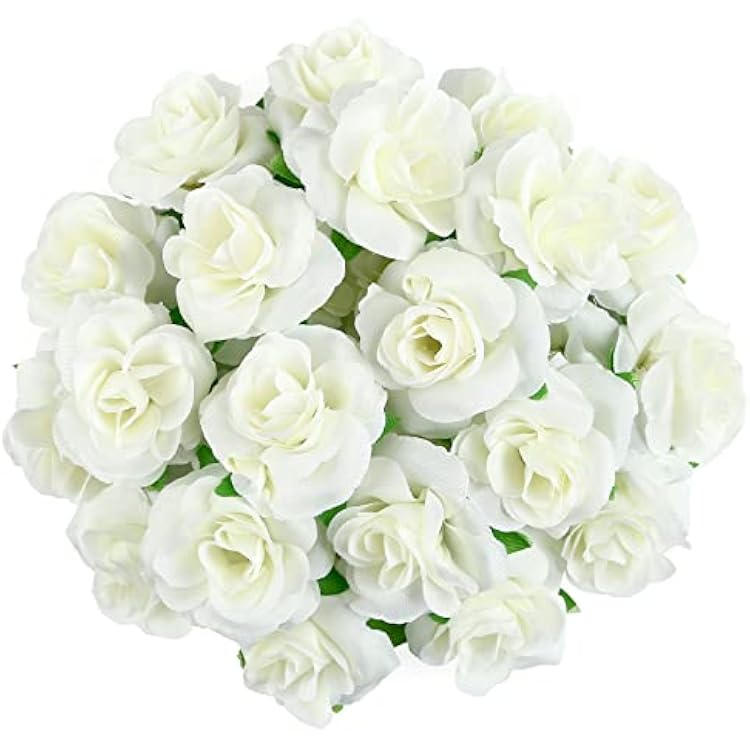 Kesote 50pcs Mini Ivory White Roses Artificial Flowers Bulk, 1.6 Small Silk Fake Roses Flower Heads for Decoration, Crafts, Wedding Centerpieces Bridal Shower Party Home Decor