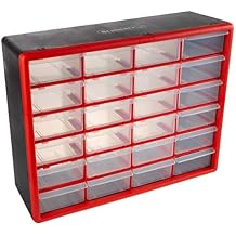 24 Plastic Drawers Organizer - Compartment Storage - Desktop and Wall Mount Container for Hardware, Parts, Crafts, Beads, and Tools by Stalwart (Red)