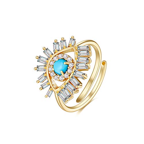 Obidos Evil Eye Rings for Women 14K Gold Plated Adjustable Cubic Zirconia Evil Eye Signet Ring Mother Day Jewelry Protection Lucky Gift