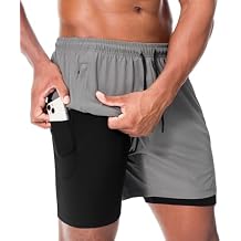 Suwangi Men's 2 in 1 Running Shorts 5 Inch Gym Athletic Workout Shorts for Men Quick Dry Active Training Shorts with Pockets