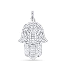 Hamsa Hand Pendant Necklace for Men and Women, 2.40 cttw Round Lab Created Moissanite Charm Pendant in 14k Gold over Sterling Silver