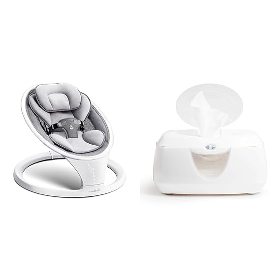 Munchkin Bluetooth Enabled Lightweight Baby Swing with 5 Ranges of Motion and Warm GlowTM Wipe Warmer Bundle