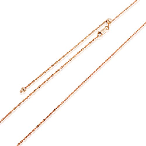 SEA OF ICE Sterling Silver 1mm Twisted Curb Singapore Rope Chain Adjustable Necklace For Women, Size 22 Italy