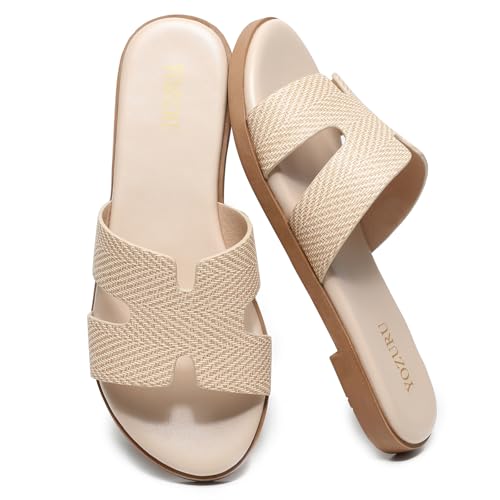 Yozuru Womens Flat Sandals Open Toe Dressy Summer Sandals Comfortable Casual Slip on Leather Slides Sandals for women