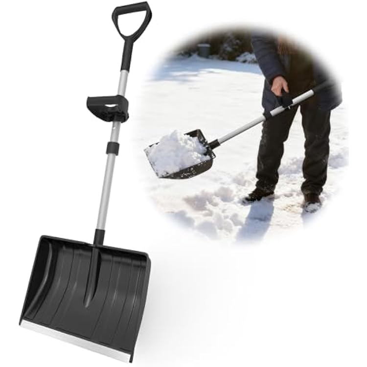 Snow Shovel for Driveway, Snow Removal Shovel with Ergonomic D-Grip Handle, 48-inch Long Lightweight Shoveling Tool, Large Capacity Shovel for Garden, Car Garage, Home Sidewalk and Camping, Black