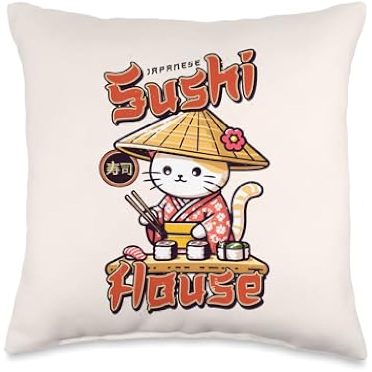 Sushi Cat Japanese Sushi House Anime Kawaii Funny Cat Throw Pillow