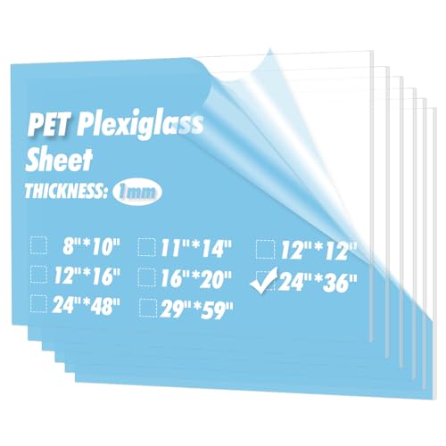 Art3d 5-Pack of 2436 PETPlexiglass Sheets, Transparent Clear Flexible Plastic Sheet Panels for Craft, Picture Frames, Sign Blank, DIY Display Project