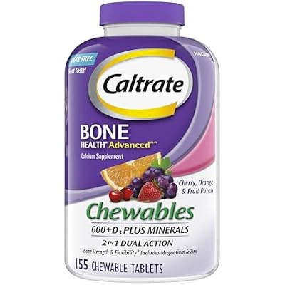 Caltrate Chewables 600 D3 Plus Minerals Calcium and Vitamin D, Sugar Free, Cherry, Orange and Fruit Punch, 155 count