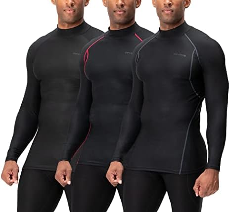 DEVOPS 3 Pack Men's Athletic Turtle Neck Long Sleeve Compression Baselayer Shirts