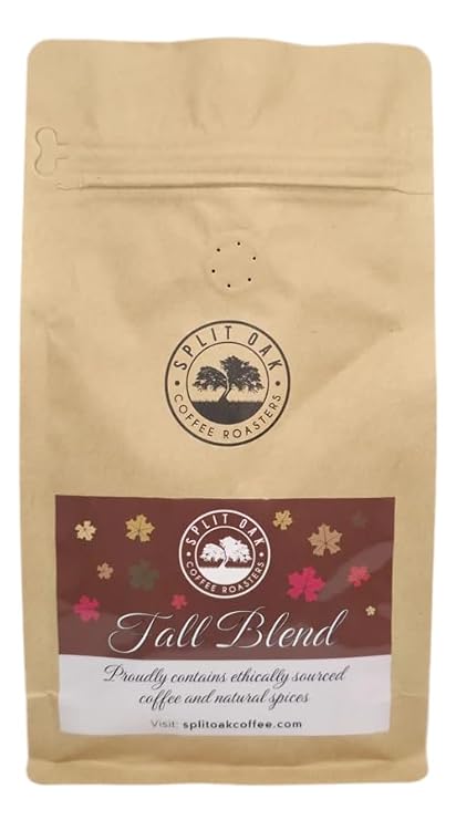 Fall Blend Coffee hand roasted beans, complex and spicy with notes of nutmeg, cinnamon, and pumpkin spice by SPLIT OAK COFFEE ROASTERS Medium Roast Coffee (Single)