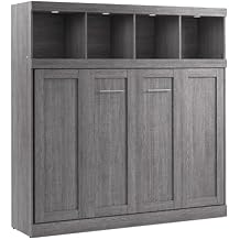 Bestar Full Size Horizontal Murphy Bed with Storage and Charging Station, 80-inch, for Bedroom or Guestroom, Pur Collection, Modern, Gray